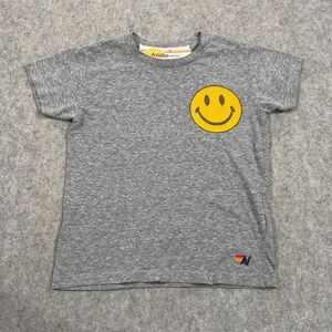 Aviator Nation Kids Heather Grey Short Sleeve Crewneck Smiley 2 Tee Youth Size 8